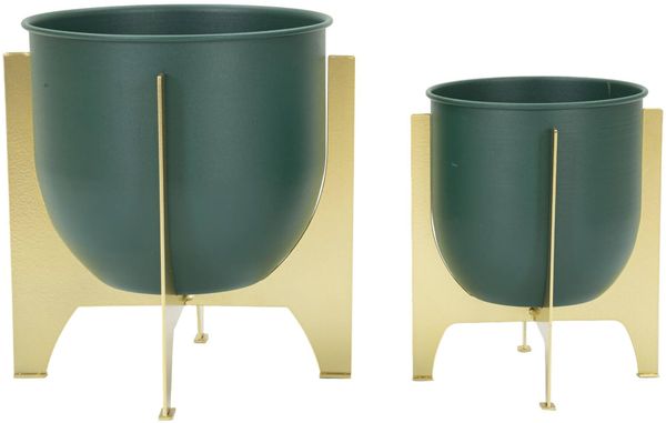 Dmora Set mit 2 Vasenhaltern Barbena, Dekorationszubehör, Dekoratives Artikel, Einrichtungszubehör, 25x25 h26 cm, Grün Gold