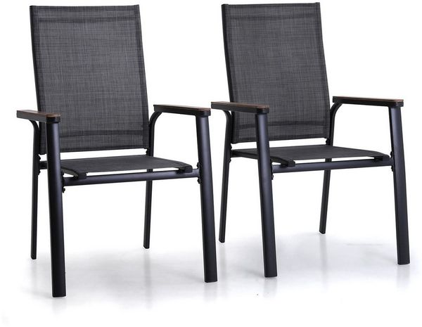 PHI VILLA Gartenstuhl (mit Textilene Stapelbare Balkonstuhl für Garten Balkon Outdoor Terrasse Wetterfest), 2er Set Aluminium Terrassenstühle