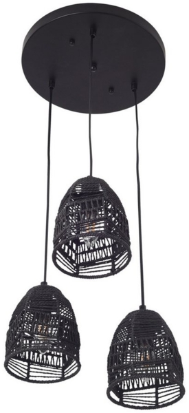 lux. pro 'Andover' Hängeleuchte, Metall+Rattan Schwarz, 15 x 13 x 131 cm