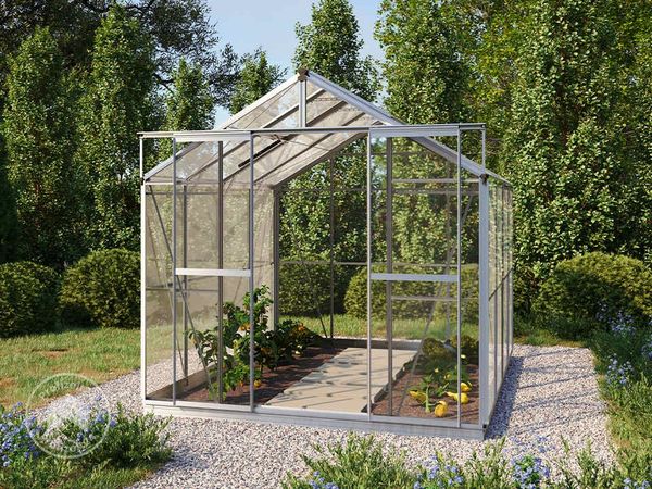GFP Gewächshaus Jade 4 Glasgewächshaus 222x259 cm | Aluminium-Rahmen, 4 mm Sicherheitsglas | mit Fundamentrahmen und autom. Fensteröffner