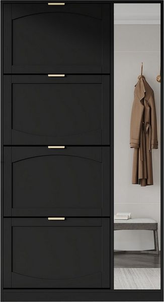 BlingBin Schuhschrank Schuhregal Schuhkipper Schuhkommode (für 16 bis 20 Paar Schuhe, 1-St, mit 4 Schrank und Spiegel) 80 L x 24 B x 147 H(cm), Schwarz