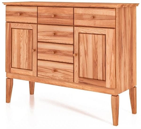 Kommode Sydo aus Kernbuche massiv 127x45x100 cm 2 Türen 6 Schubladen Holzbeine
