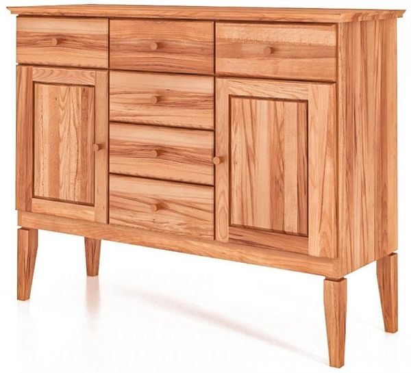 Kommode Sydo aus Kernbuche massiv 127x45x100 cm 2 Türen 6 Schubladen Holzbeine