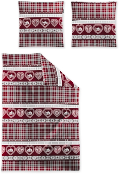 Irisette Wave Mako-Satin Bettwäsche 135x200 Karo Herzen Landhaus rot weiß 8761-60