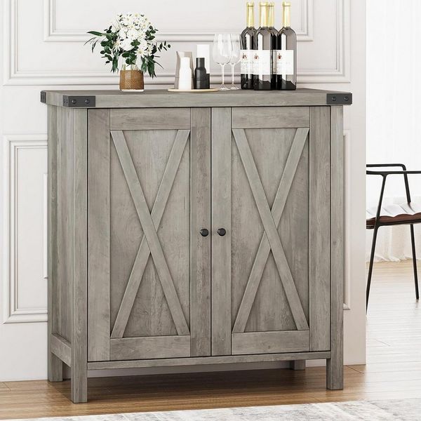 GarveeMore Buffet Sideboard mit 2 Türen Küchenschrank Aufbewahrungsschrank Sideboard Weiß Küchenschrank mit 2 Türen