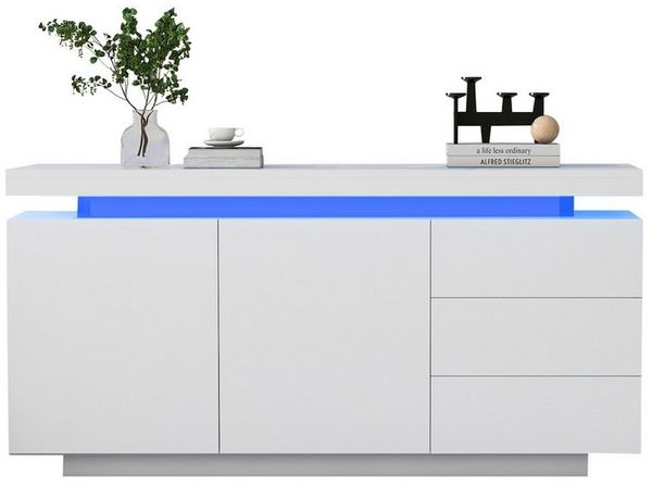 Merax Sideboard hochglanz mit LED inkl. APP, Schubkastenkommode (1 St), Lowboard Beistellschrank Anrichte mit 2 Türen & 3 Schubladen, B: 140cm