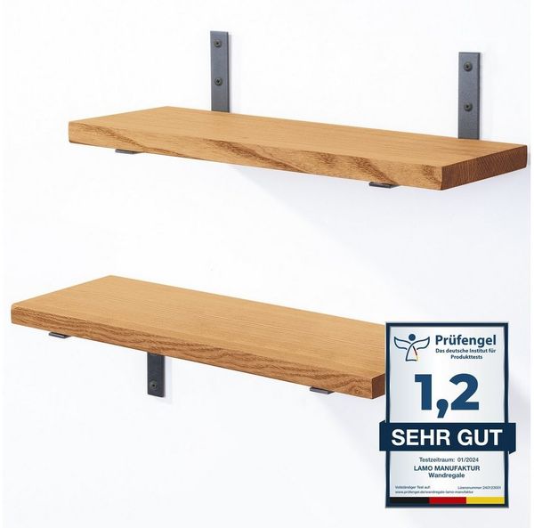 LAMO Manufaktur Wandregal LAMO Manufaktur 2 Stück Wandregal Holz 2x42 cm, Schweberegal Massiv 100% Echtholz, Wandregale SET 4 Gerade Farbe: Rustikal