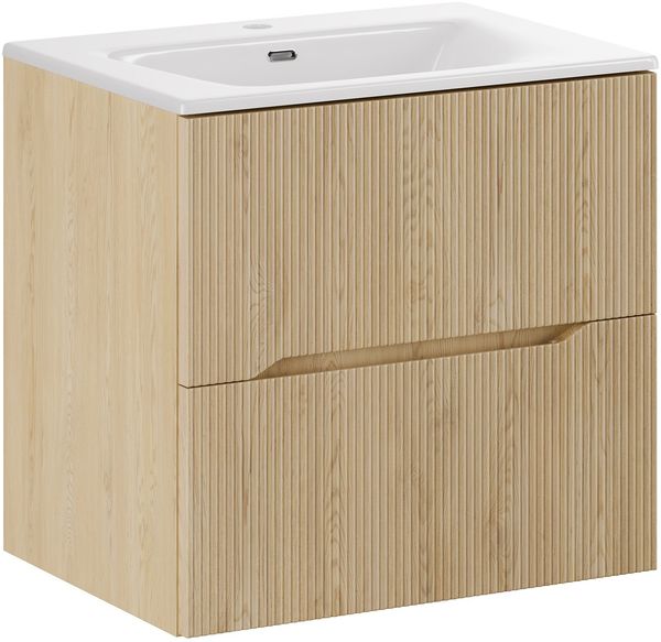 Badplaats Badmöbel Set Nordic 60 cm – Eiche – Inkl. Waschbecken – Hängend mit 2 Schubladen