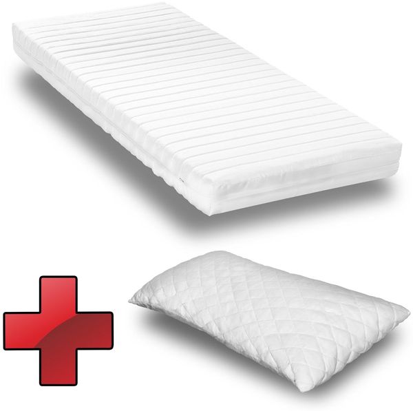 Kaltschaummatratze K16 160 x 200 cm, Höhe 16 cm, Härtegrad H2/H3 + CloudComfort Basic Gel-Flocken Kissen 40 x 80 cm gratis