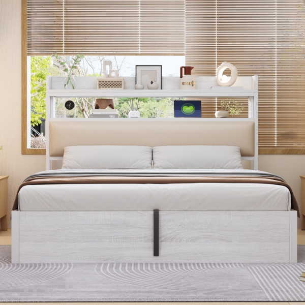 Bett 180x200 cm mit Stauraum und hydraulischem Hebesystem – Holz & Metall, mit USB