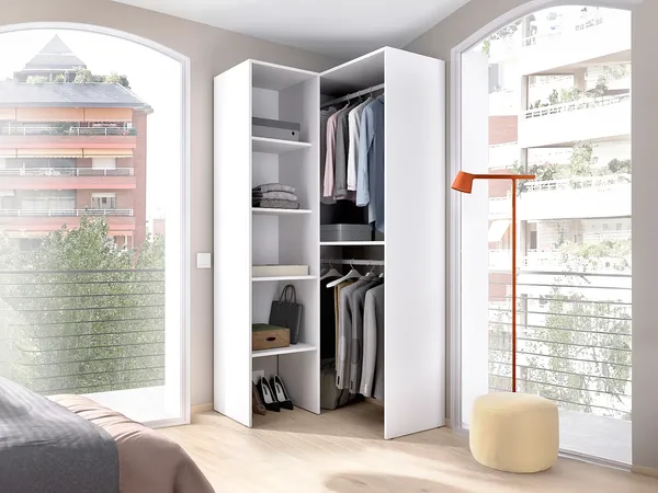Vente-unique - FERDINAND Wardrobe and walk-in wardrobe Holz, Platte Weiß - B 88,4 cm x H 185,5 cm x L 79,4 cm