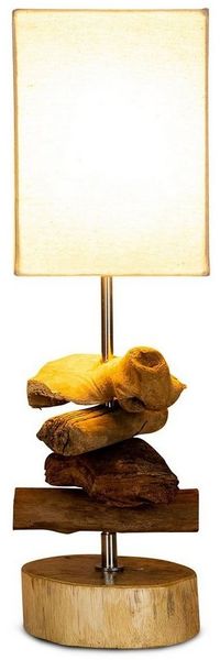 Levandeo® Nachttischlampe, Tischlampe 15 x 50 x 15 cm Treibholz Tischleuchte Holz Lampe Teakholz