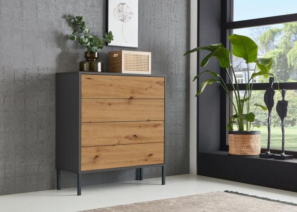 BMG Möbel Kommode Mailand 3 (Schubladenkommode Sideboard Kommode Anrichte, mit hochwertigen Metallfüßen), Push-to-Open-Funktion