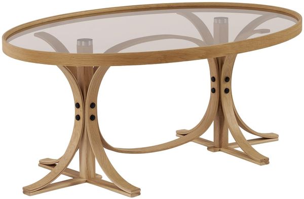 Eleganter Couchtisch, 100% massives Eichenholz mit 4 mm starker Tischplatte aus gehärtetem Glas, 112 x 47 x 78 cm, zerlegt, Eichenfarbe