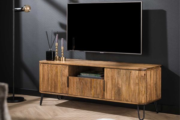KAWOLA Lowboard SALEMA TV-Board Mango massiv sandfarben 2 Türen 1 Schublade 50 x 40 x 135 cm