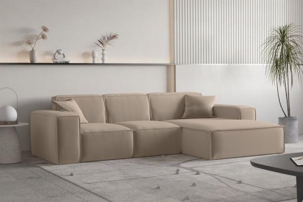 Ecksofa Designersofa CELES PREMIUM Stoff Opera Velvet Sand Ottomane Rechts