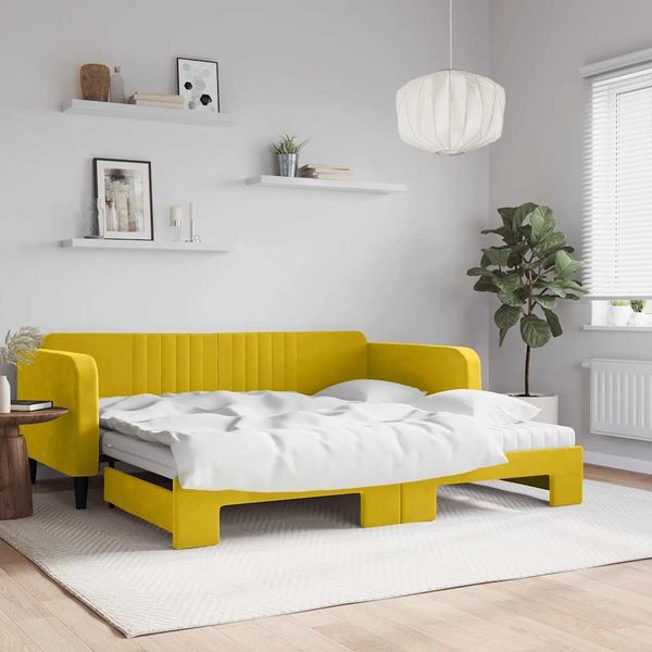 vidaXL Tagesbett Ausziehbar mit Matratzen Gelb 100x200 cm Samt 3197099