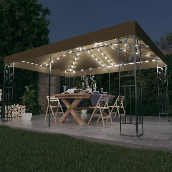 vidaXL Pavillon mit Doppeldach & LED-Lichterkette 3x4 m Taupe 3070313