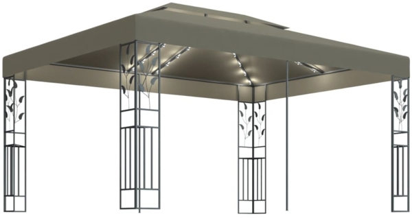 vidaXL Pavillon mit Doppeldach & LED-Lichterkette 3x4 m Taupe 3070313