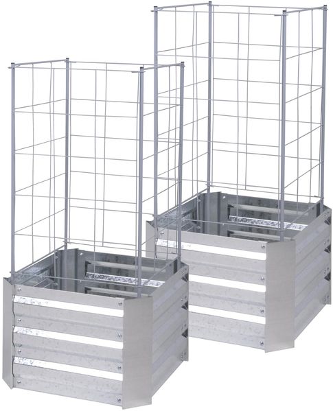 Hochbeet TALLIN 2er Set mit Rankhilfe Silber Stahl | Beetumrandung Metall-Hochbeet für Garten Balkon-Beet Gemüsebeet Kräuterbeet