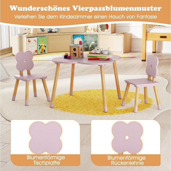 COSTWAY Kindersitzgruppe, (3-tlg), Kindertisch-Set in Blumenform, 2 Stühlen