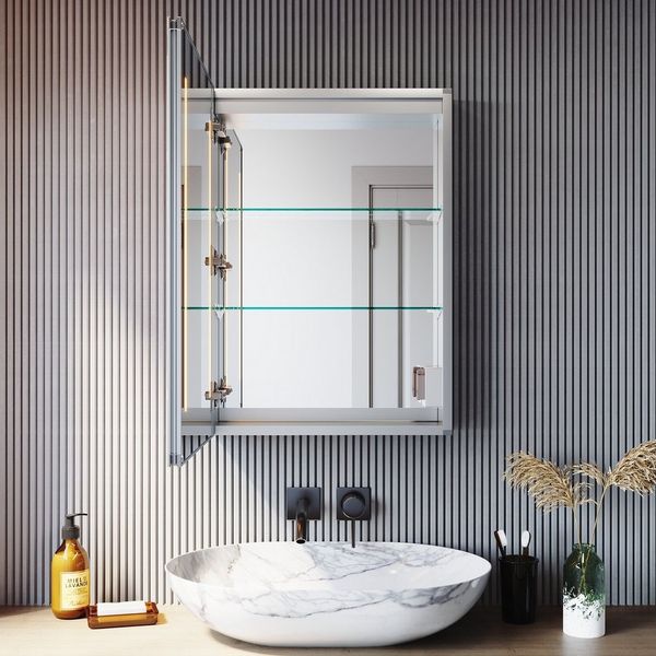 SONNI Spiegelschrank Spiegelschrank bad mit Beleuchtung und Antibeschlag-Funktion Aluminium mit Touch-Bedienung und integrierter Rasierersteckdose