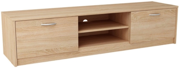 Home Collective TV-Schrank 160cm breit Lowboard mit matter Oberfläche Fernsehtisch (abgerundete Kante und Metall-Rollschienen Fernsehkommode) mit 2 Türen und 2 Regalen, aus laminiertem Board sonoma