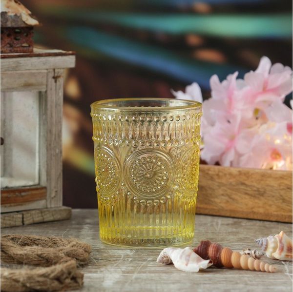 Trinkgläser Vintage - Glas - 280ml - H: 10cm - mit Muster - gelb - 4er Set
