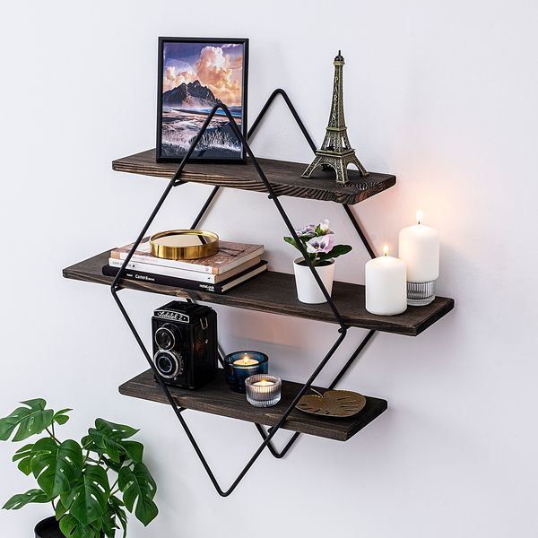 Wandregal, 'CM-008-SRK', 60 x 15 x 40, Schwarz, Nussbaum