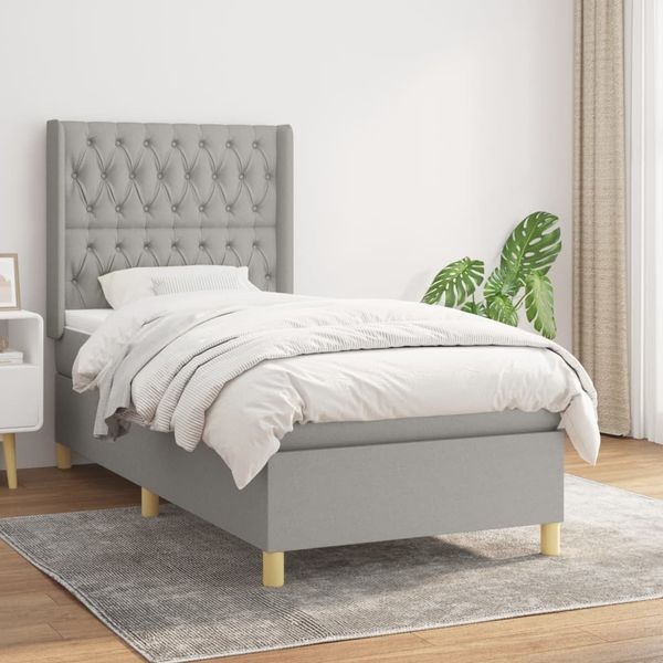 vidaXL Boxspringbett mit Matratze Stoff Hellgrau 90x200 cm, Härtegrad: H2 [3132201]