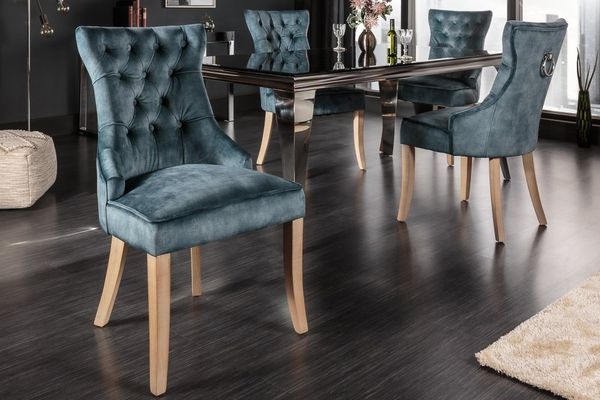 riess-ambiente Polsterstuhl CASTLE petrol, Esszimmer · Samt · Holz · Chesterfield · Landhaus