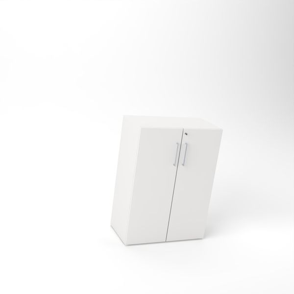 Rheinland Möbel Flügeltürenschrank Cabino 80×42×110 cm – abschließbarer Aktenschrank 3OH in Grau mit 110° Drehtüren & Metallgriff