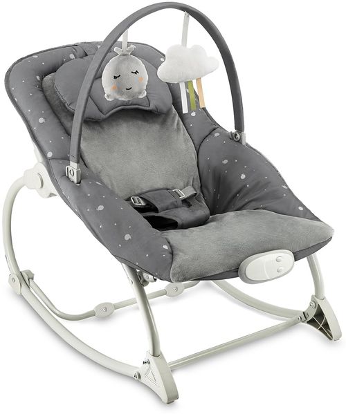 MoMi Babywippe LAPIS für Babys bis 12 kg, Batteriebetrieb, 3-Punkt-Sicherheitsgurt, Bügel und 2 Spielzeuge, 3-fach verstellbare Rückenlehne, 8 Melodien, Lautstärkeregelung, 3 Vibrationsmodi