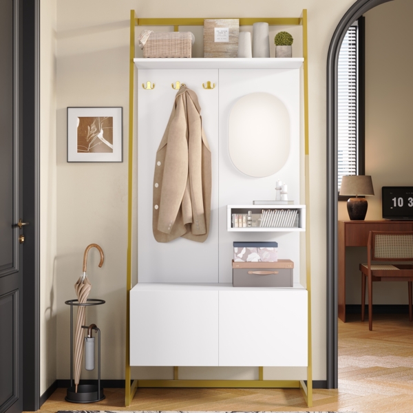 Flurschrank 78x38,5x180,5 cm mit Spiegel und Aufbewahrung