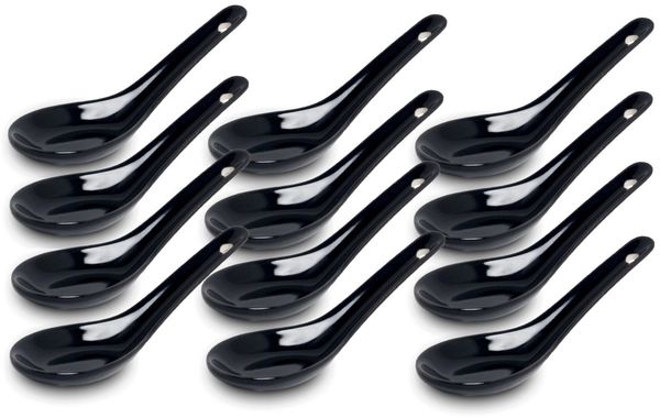 WestCraft Suppenlöffel White and black Series ASIATICA, Porzellan-Löffel-Set Asien / Ramen, 13 cm - Reis-Löffel - Suppen-Löffel, Servier-Löffel - Spoon-Set