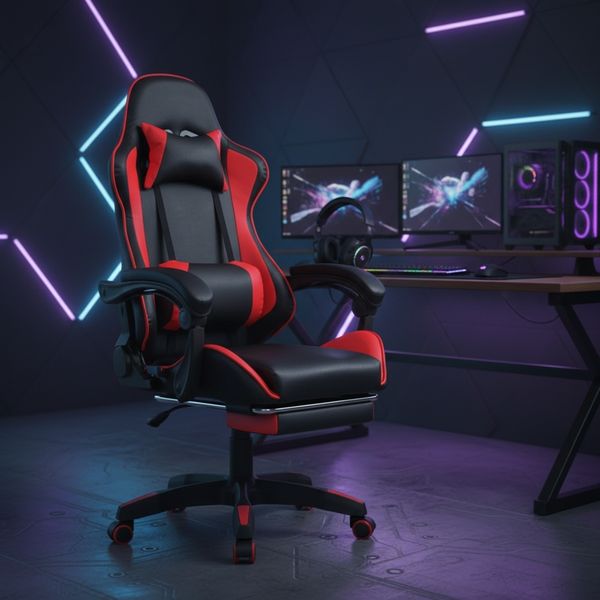 Gamingstuhl Bürostuhl Chefsessel Schreibtischstuhl Schwarz Rot + Fußablage Drehstuhl Gaming Stuhl Sportsitz Höhenverstellbar