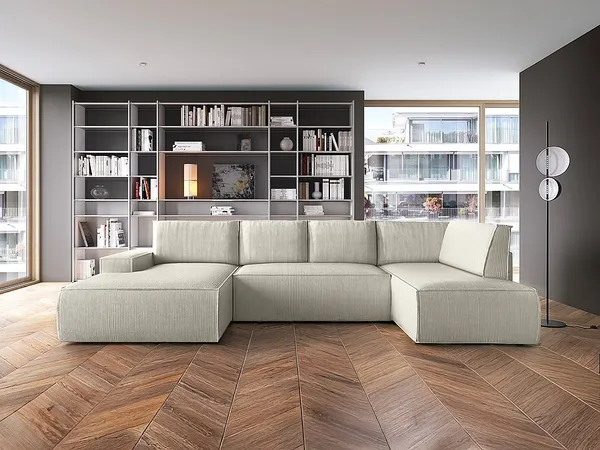 Vente-unique - AMELIA Sofa SamtStoff Beige - B 195 cm x H 85 cm x L 349 cm