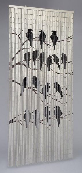 CONACORD Türvorhang Decona Birds Dekovorhang weiß, Ösen, halbtransparent, 90 x 200 cm, Bambus - blickdicht dank hoher Stranganzahl