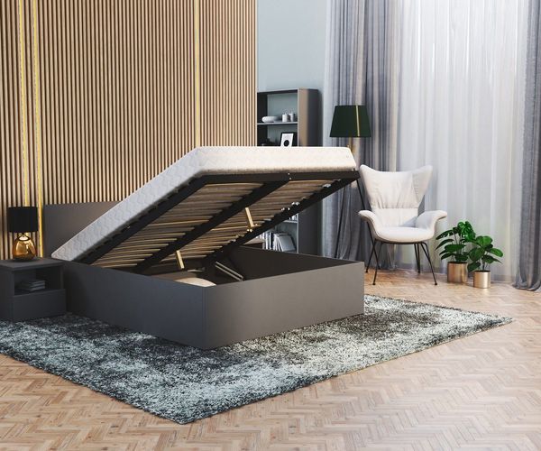 FDM Stauraumbett Bettgestell Bettrahmen Doppelbett 120x200, 140x200, 160x200, 180x200 cm (MADE IN EU - Elternbett Doppelbett Gästebett Bett, optional mit Matratze + inklusive Lattenrost), Metallrahmen mit hydraulischer Klappfunktion