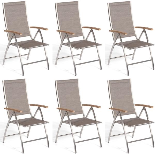 Sonnenpartner 6x Klappsessel Paragon Edelstahl/Textilen taupe Klapp-Sessel Klappstuhl