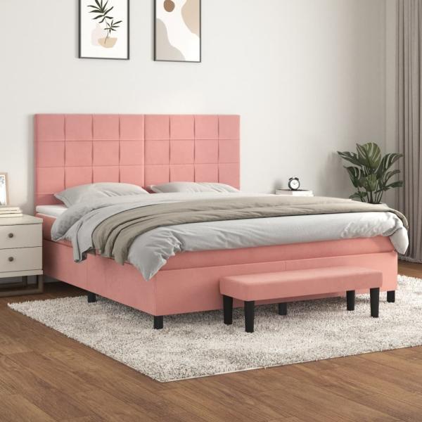 vidaXL Boxspringbett mit Matratze Rosa 160x200 cm Samt 3137856