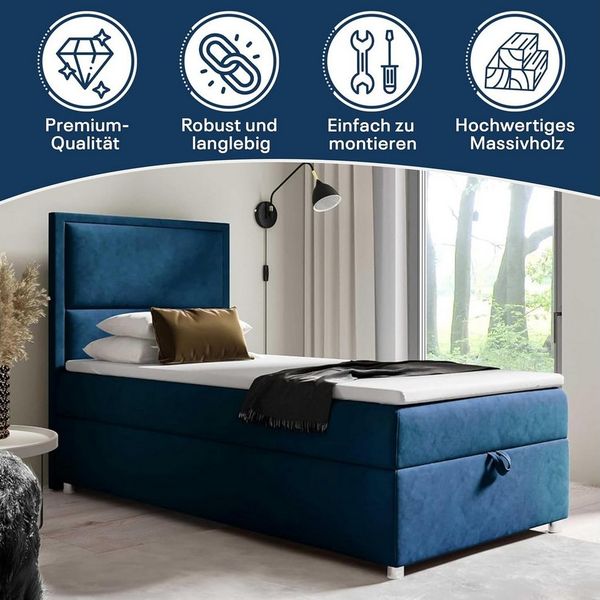 Best for Home Boxspringbett K-11 SINGLE mit Bettkasten, Bonellfederkern, Komfort Topper H3 (Hotelbett, Einzelbett, Kinderbett, Juniorbett, 70x200 80x200 90x200 100x200 cm), verschiedene Liefermöglichkeiten, TOP Preis-Leistungs-Verhältnis