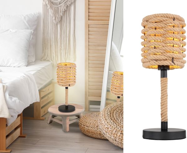 Tischleuchte Nachttischlampe Schlafzimmer Nachttischleuchte Hanfseil 15679T