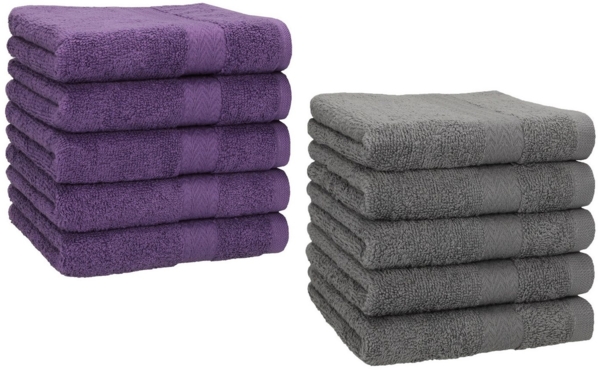 Betz Gästehandtücher 10 Stück Gästetuch Set Premium 30x50 cm Farbe lila und anthrazit, 100% Baumwolle (Set, 10-St)