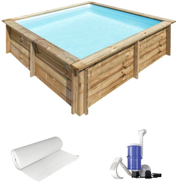 Gre Rechteckpool CITY mit Bodenschutzflies und Filteranlage (Set, 3-tlg), Kiefernholz, BxLxH: 225x225x68 cm