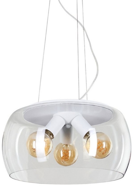 hofstein Hängeleuchte »Tiago« runde Pendellampe aus Metall in weiß, ohne Leuchtmittel, Retro Look, mit transparenten Glasschirmen, 3xE27, Höhe max. 150cm Bild 1