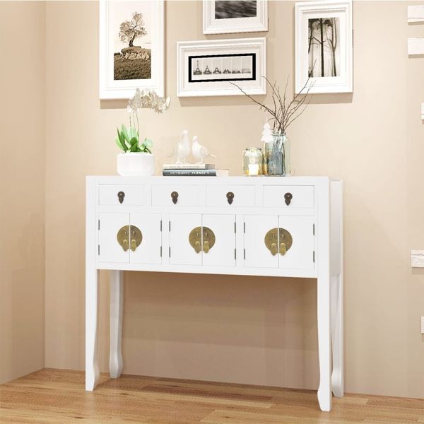 vidaXL Sideboard im chinesischen Stil Massivholz Weiß 95 x 24 x 91 cm (L x B x H)