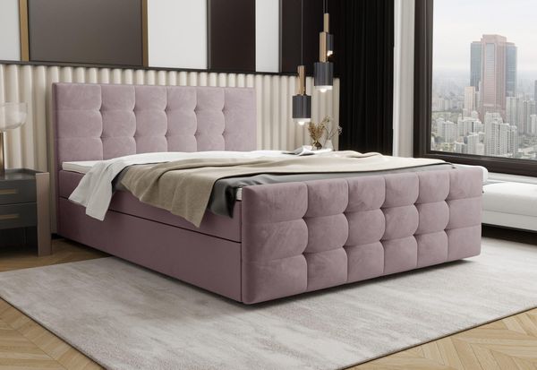 B&B Home 'Coria III' Boxspringbett mit Bettkasten, Samt, Altrosa, 180x200 cm