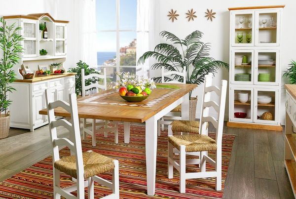 Landhausstil Vitrine MEXICO Weiß Honig, weiss lackiert, Naturholz, Pinie massiv