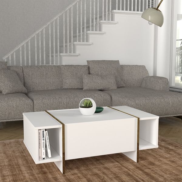 Couchtisch Tavak 104x60x38 cm Weiß/Gold [en. casa]